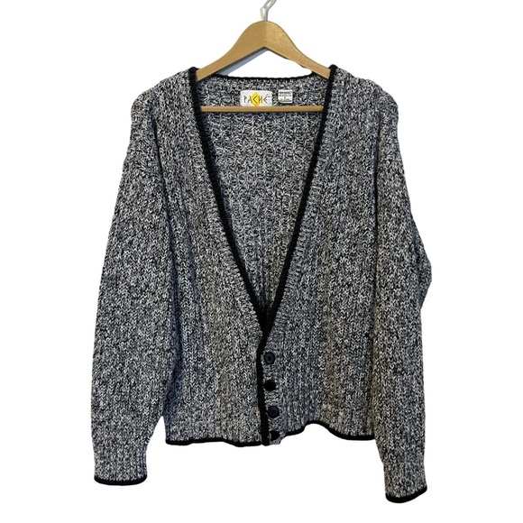 Pache Vintage 90s Black & White Button Cardigan Sweater - Picture 1 of 5